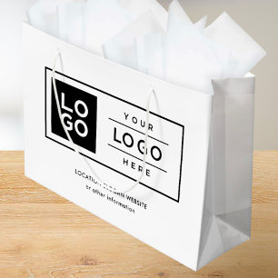 Grand Sac Cadeau Logo d'entreprise personnalisé noir et blanc