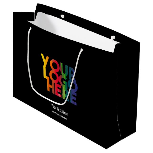 Grand Sac Cadeau Logo d'entreprise simple noir (Devant Angle)