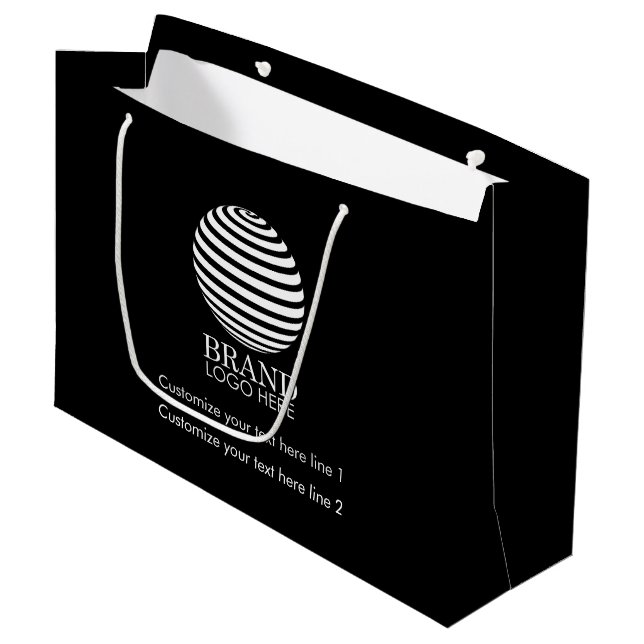 Grand Sac Cadeau Logo d'entreprise sur mesure noir (Devant Angle)