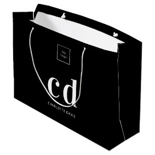 Grand Sac Cadeau Logo noir blanc monogramme initiales shopping