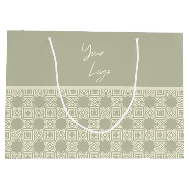 Grand Sac Cadeau Logo personnalisé d'entreprise à rayures vert saug (Dos)