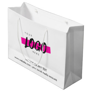 Grand Sac Cadeau Logo personnalisé Motif Texte promotionnel blanc