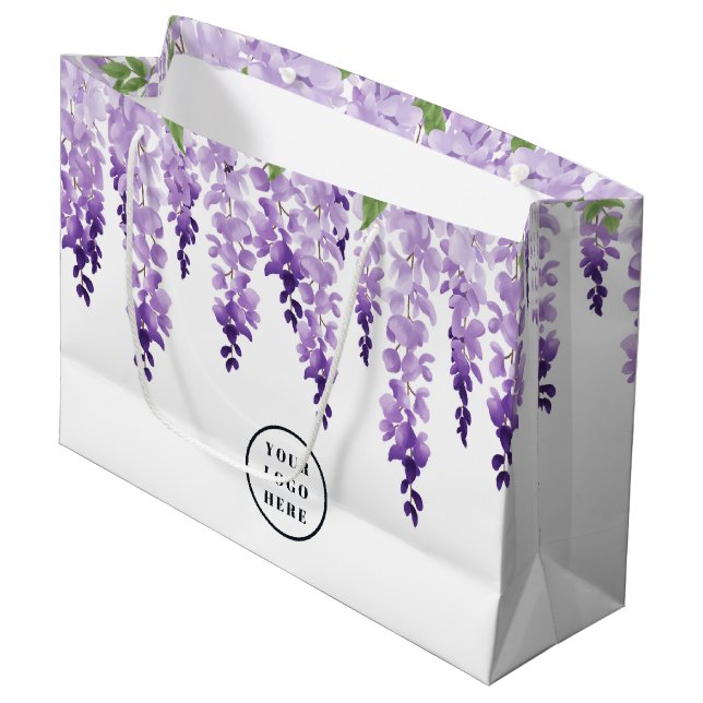 Grand Sac Cadeau Logo personnalisé Watercolor Wisteria | Entreprise (Devant Angle)