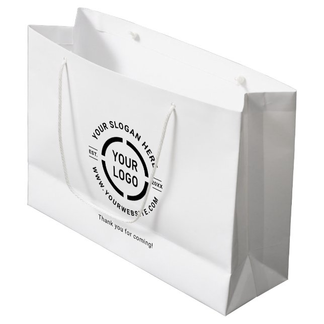 Grand Sac Cadeau Logo promotionnel personnalisé blanc (Devant Angle)