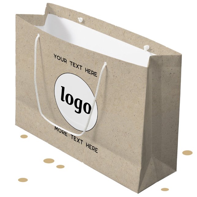 Grand Sac Cadeau Logo simple Texte Marque d'entreprise Papier Brown (Simple logo and custom text promotional business branding gift or product bag)