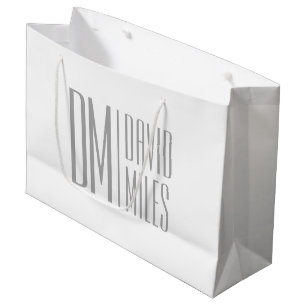 Grand Sac Cadeau Logo Stylish Minimal & Modern Grey Initiales & Nom