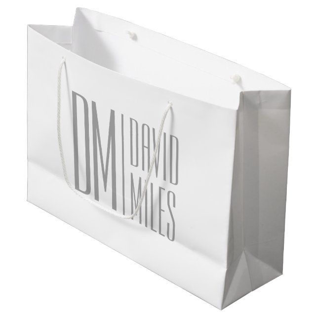 Grand Sac Cadeau Logo Stylish Minimal & Modern Grey Initiales & Nom (Devant Angle)