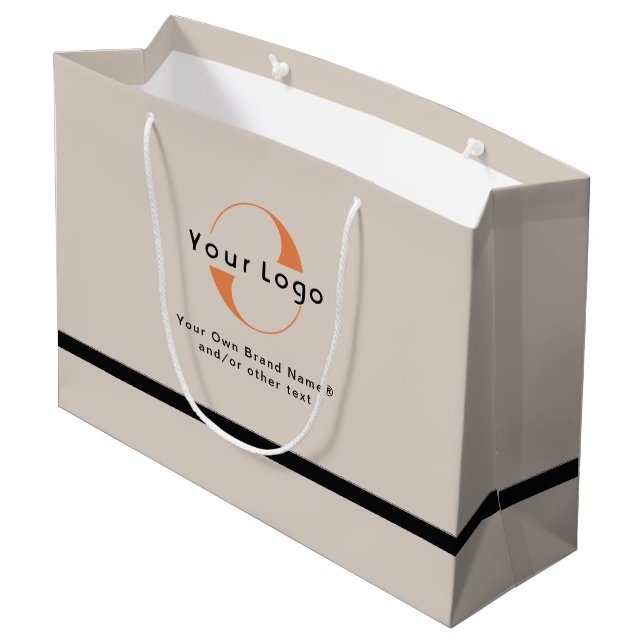 Grand Sac Cadeau Logo sur fond beige clair + texte noir Entreprise  (Dos Angle)