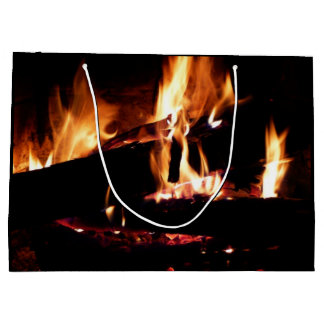 Grand Sac Cadeau Logs dans la cheminée Photographie de feu chaud