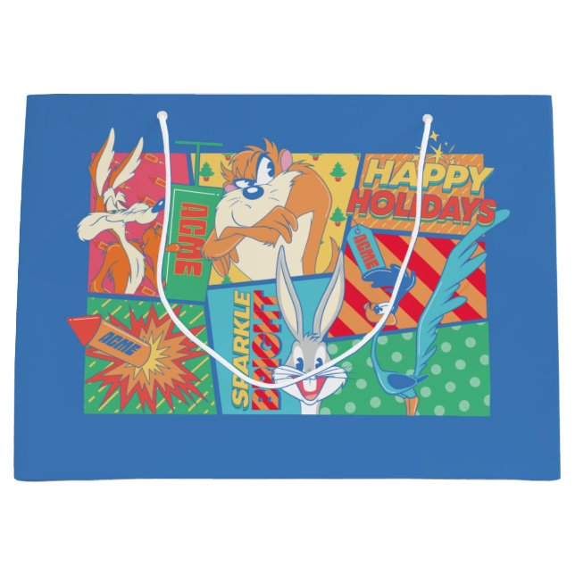 Grand Sac Cadeau LOONEY TUNES™ | Joyeux Motif de vacances (Devant)