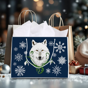 Grand Sac Cadeau Loup Arctique Blanc Mystique Hiver Perce-Neige Ble