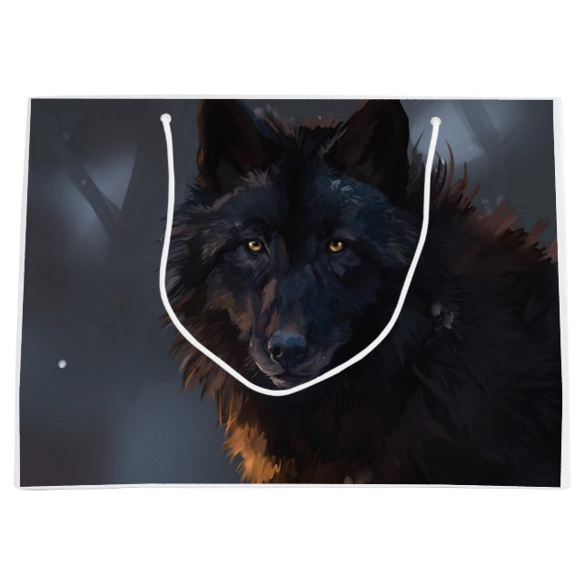 Grand Sac Cadeau Loup noir (Devant)