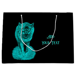 Grand Sac Cadeau Loup noir en colère dans la nuit
