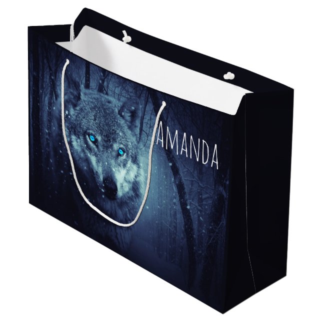 Grand Sac Cadeau Loup sauvage magique aux yeux bleus Extraordinaire (Devant Angle)