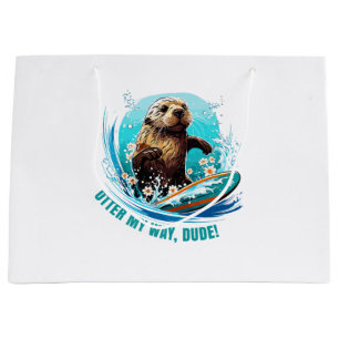 Grand Sac Cadeau Loutre 841 Loutre de surf Elle vole planche de sur