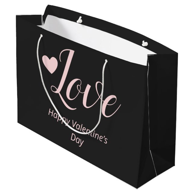 Grand Sac Cadeau Love Grey Pink Bonne Saint Valentin (Dos Angle)