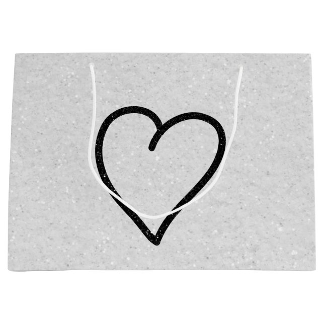 Grand Sac Cadeau Love Heart Black Parties scintillant Valentine's L (Devant)