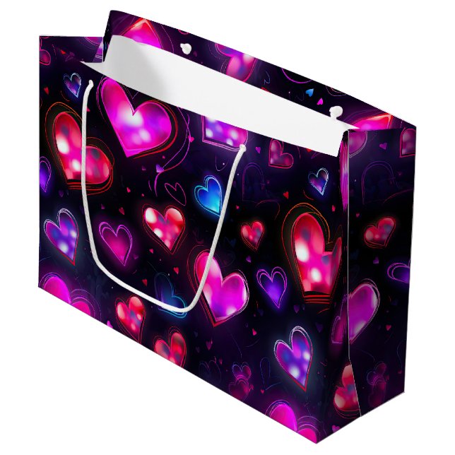Grand Sac Cadeau Love in Motion : Coeurs de la Saint Valentin (Devant Angle)