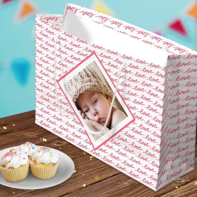 Grand Sac Cadeau Love Motif avec deux photos Pink Valentine's Day (Créateur téléchargé)