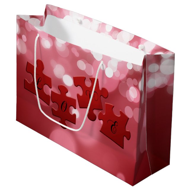 Grand Sac Cadeau Love Script Puzzle Pièces (Devant Angle)