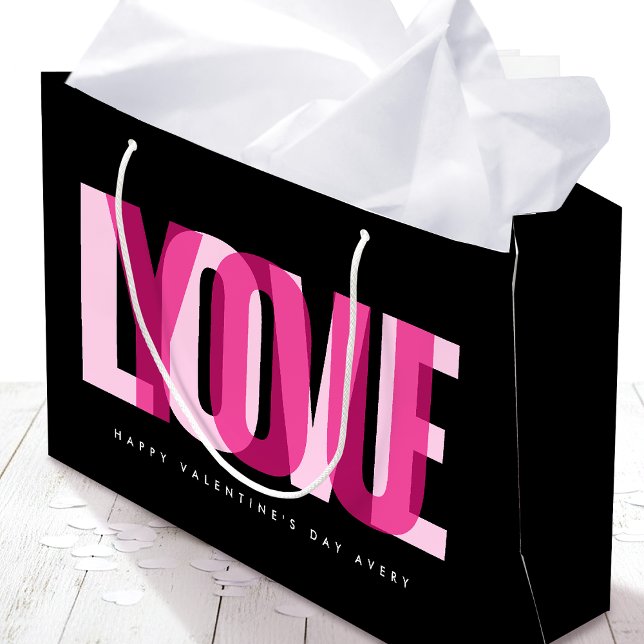 Grand Sac Cadeau Love You Custom Name Happy Valentine's Day Black (Créateur téléchargé)