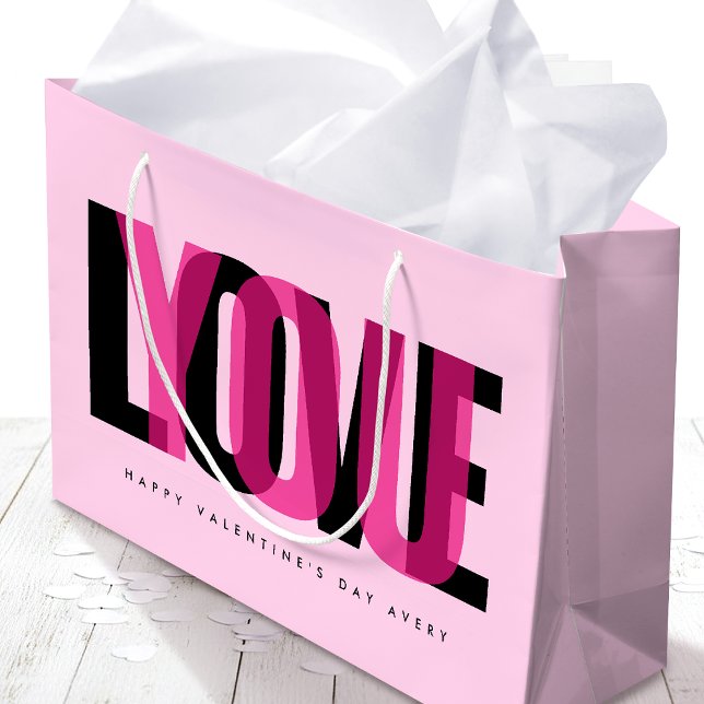 Grand Sac Cadeau Love You Custom Name Happy Valentine's Day Pink (Créateur téléchargé)