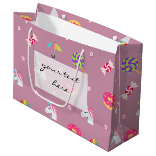 Grand Sac Cadeau lucettes roses mignonnes de fleurs de sucreries de