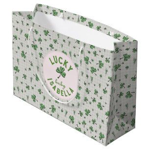 Grand Sac Cadeau Lucky Baby Paddys rose et vert St Paddys