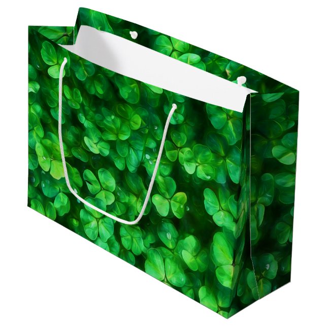 Grand Sac Cadeau Lucky Celtic Irish Green Shamrocks (Devant Angle)