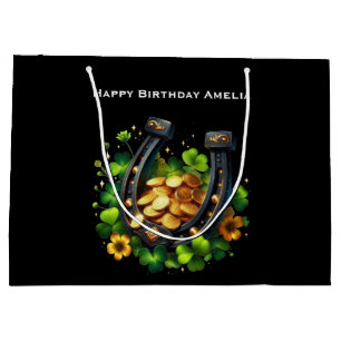 Grand Sac Cadeau Lucky Horseshoe et Gold Coins Anniversaire