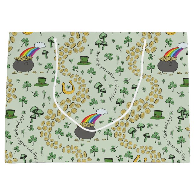 Grand Sac Cadeau Lucky Jour de la Saint Patrick Luck & Joy (Devant)