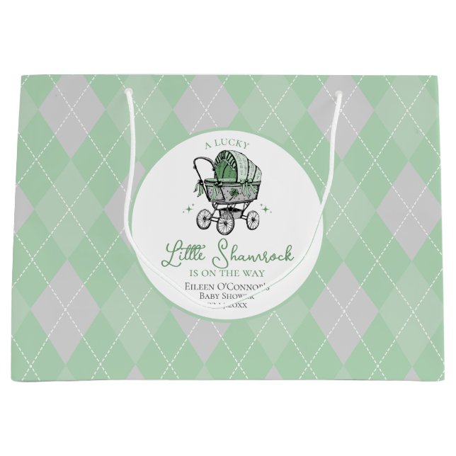 Grand Sac Cadeau Lucky Little Shamrock Jacquard Baby shower (Devant)