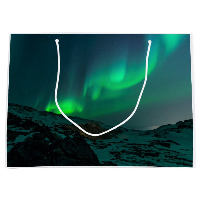 Grand Sac Cadeau Lumières du nord vertes (Devant)
