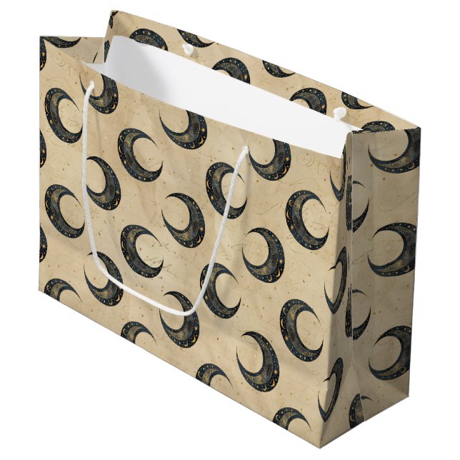 Grand Sac Cadeau Lune dorée motif céleste Boho (Devant Angle)