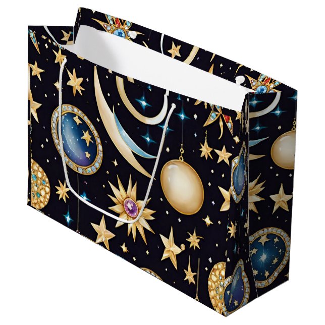 Grand Sac Cadeau Lune Et Étoiles Céleste (Devant Angle)