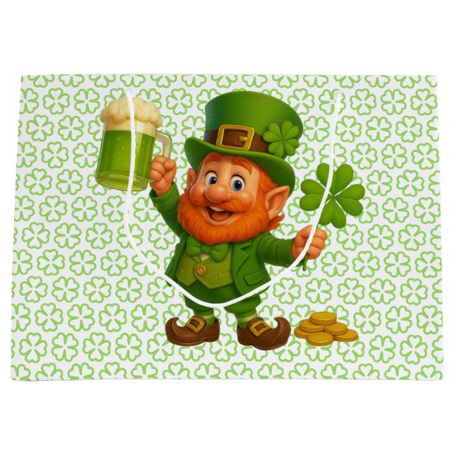 Grand Sac Cadeau Lutins mignons et fantaisistes pour la Saint-Patri (Devant)