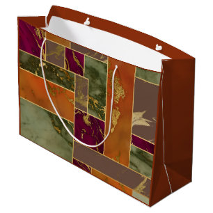 Grand Sac Cadeau Luxe d'automne Joyau d'or géométrique Marbre de