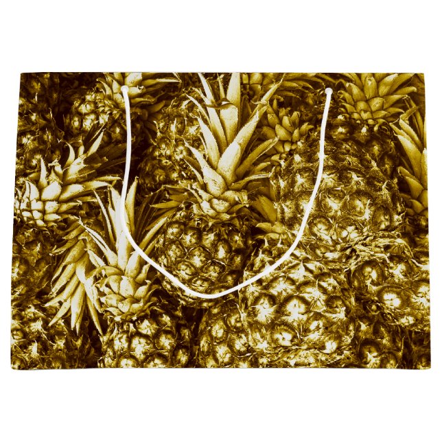 Grand Sac Cadeau Luxueux ananas dorés (Devant)