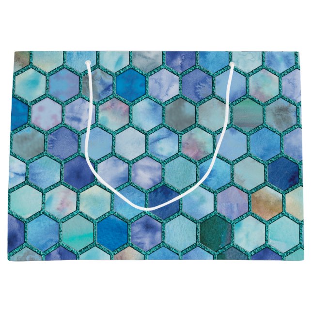 Grand Sac Cadeau Luxueux Aqua bleu miellerie motif (Devant)