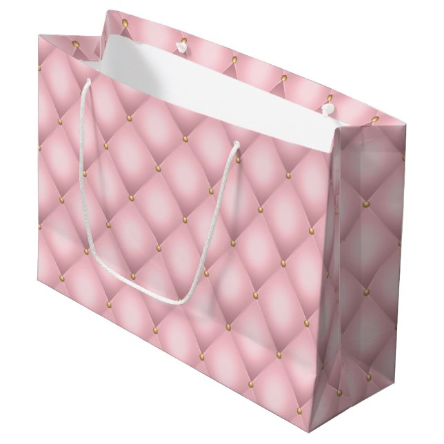 Grand Sac Cadeau Luxueux Motif en diamant verni rose (Devant Angle)