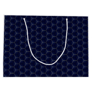 Grand Sac Cadeau Luxueux treillis Indigo Elégance géométrique