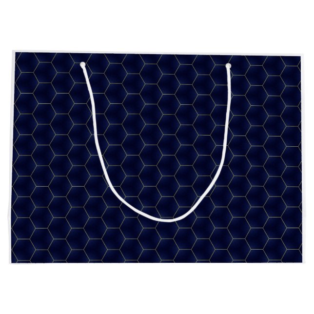 Grand Sac Cadeau Luxueux treillis Indigo Elégance géométrique (Dos)