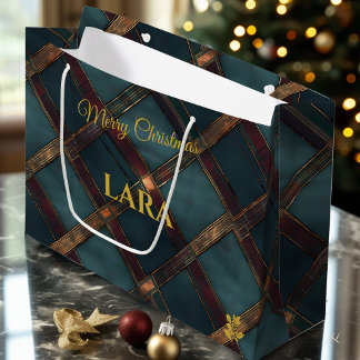 Grand Sac Cadeau Luxurious Blue and Bronze Christmas Custom