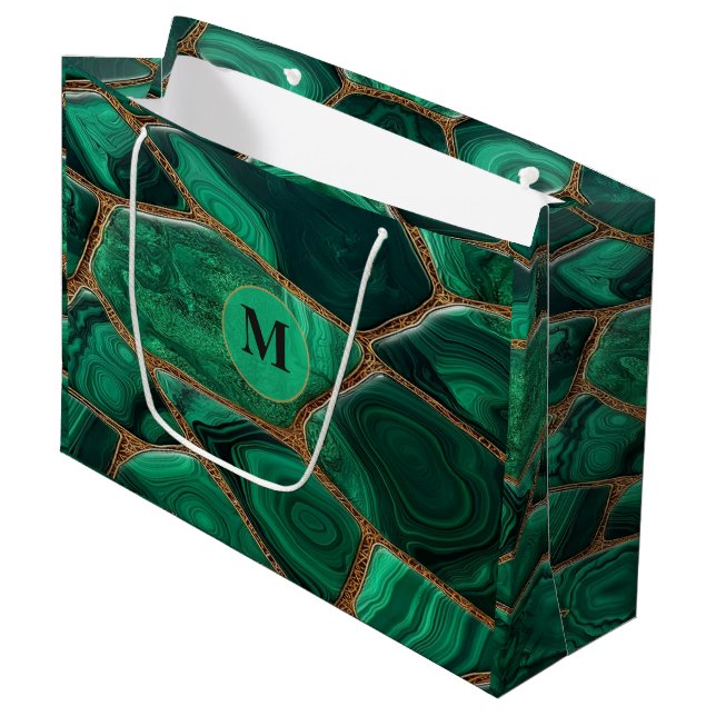 Grand Sac Cadeau Luxury Emerald Malachite Green Marble Abstract (Devant Angle)