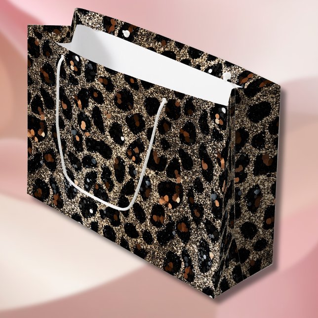 Grand Sac Cadeau Luxury Glitter Brown Black Gold Leopard Pattern (Créateur téléchargé)