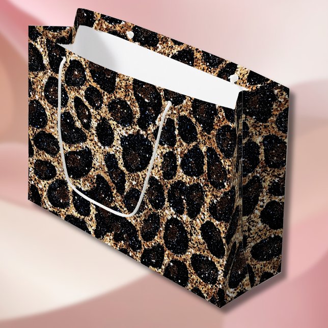 Grand Sac Cadeau Luxury Glitter Gold Brown Black Leopard Pattern (Créateur téléchargé)