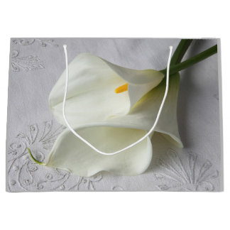 Grand Sac Cadeau Lys calla blanc sur lin