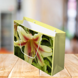 Grand Sac Cadeau Lys d'Orienpet jaune avec Starburst rouge Floral
