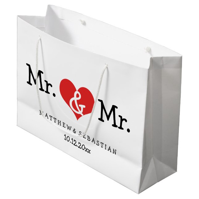 Grand Sac Cadeau M. et M. Mariage de Red Heart Personnalisé (Devant Angle)