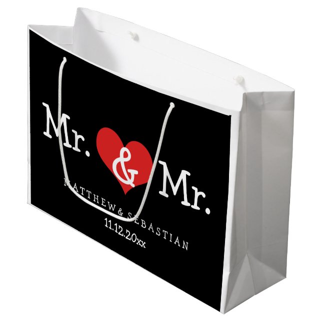 Grand Sac Cadeau M. et M. Mariage de Red Heart Personnalisé (Devant Angle)